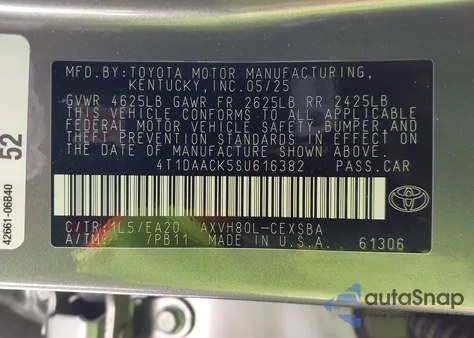 2025 Toyota Camry Se из США, поврежденный, VIN 4T1DAACK5SU616382